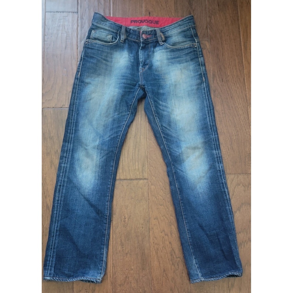 Provogue Men's Blue Straight‎ Fit Embroidered Denim Jeans Size 34x30